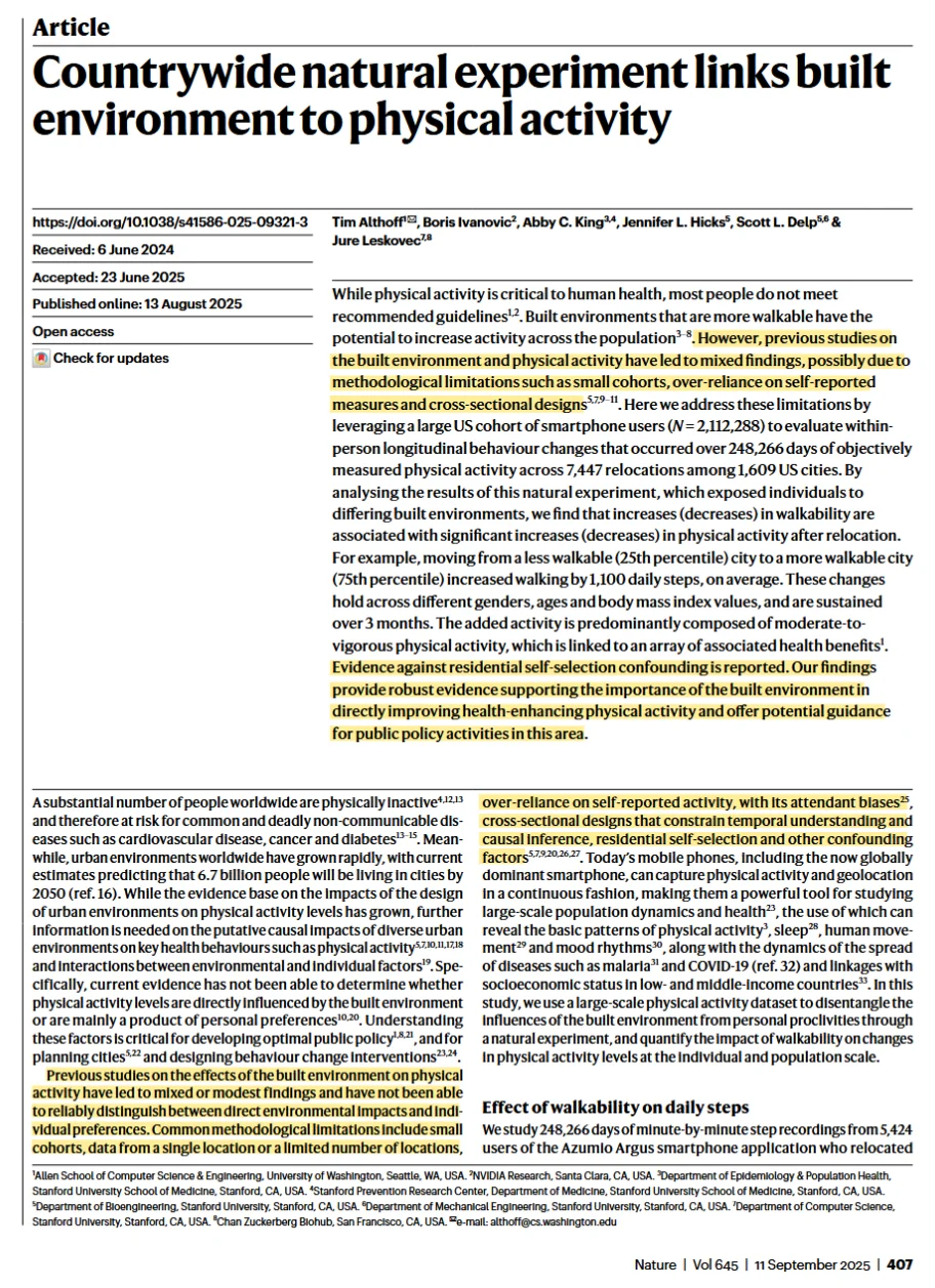 nature | 全国性自然实验:环境与身体活动