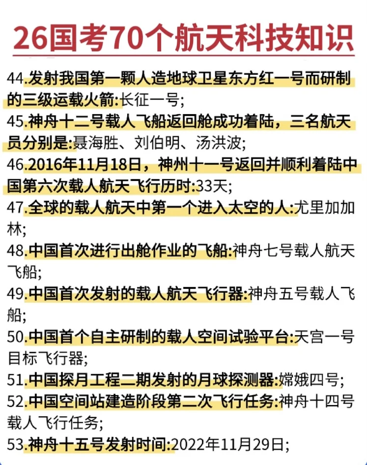 国考中常考的航天知识！！
