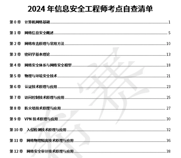 软考中级信息安全工程师知识点自查清单42页