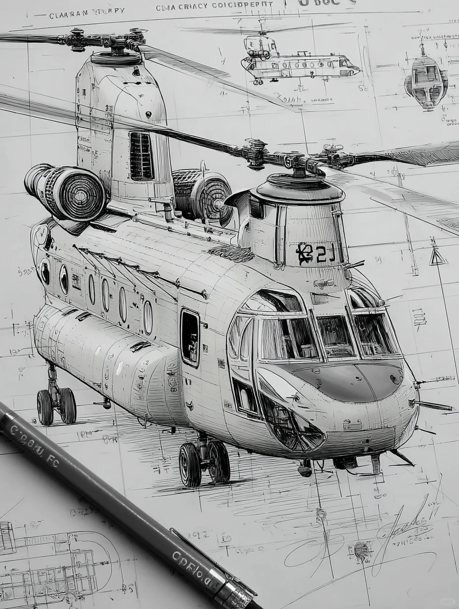 CH-47支奴干纵列双旋翼直升机|线条之美