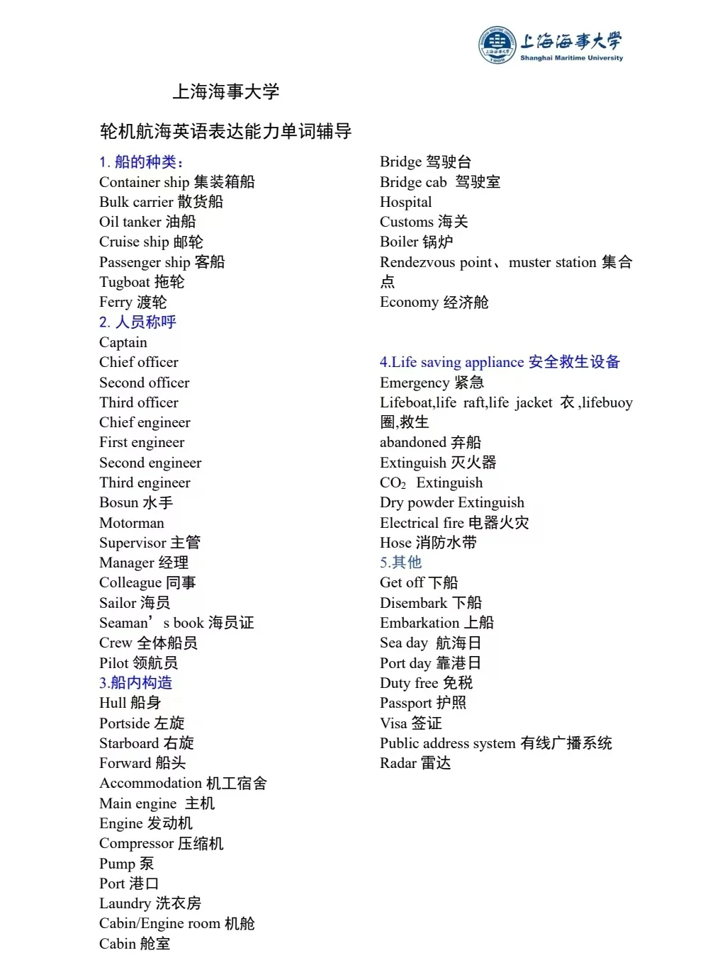 必看！上海海事大学春考英语单词大汇总