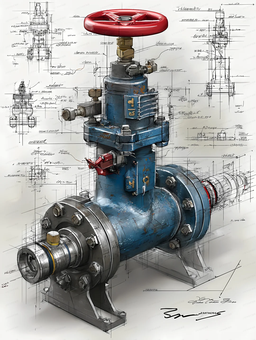 工业闸阀绘画|提示词分享