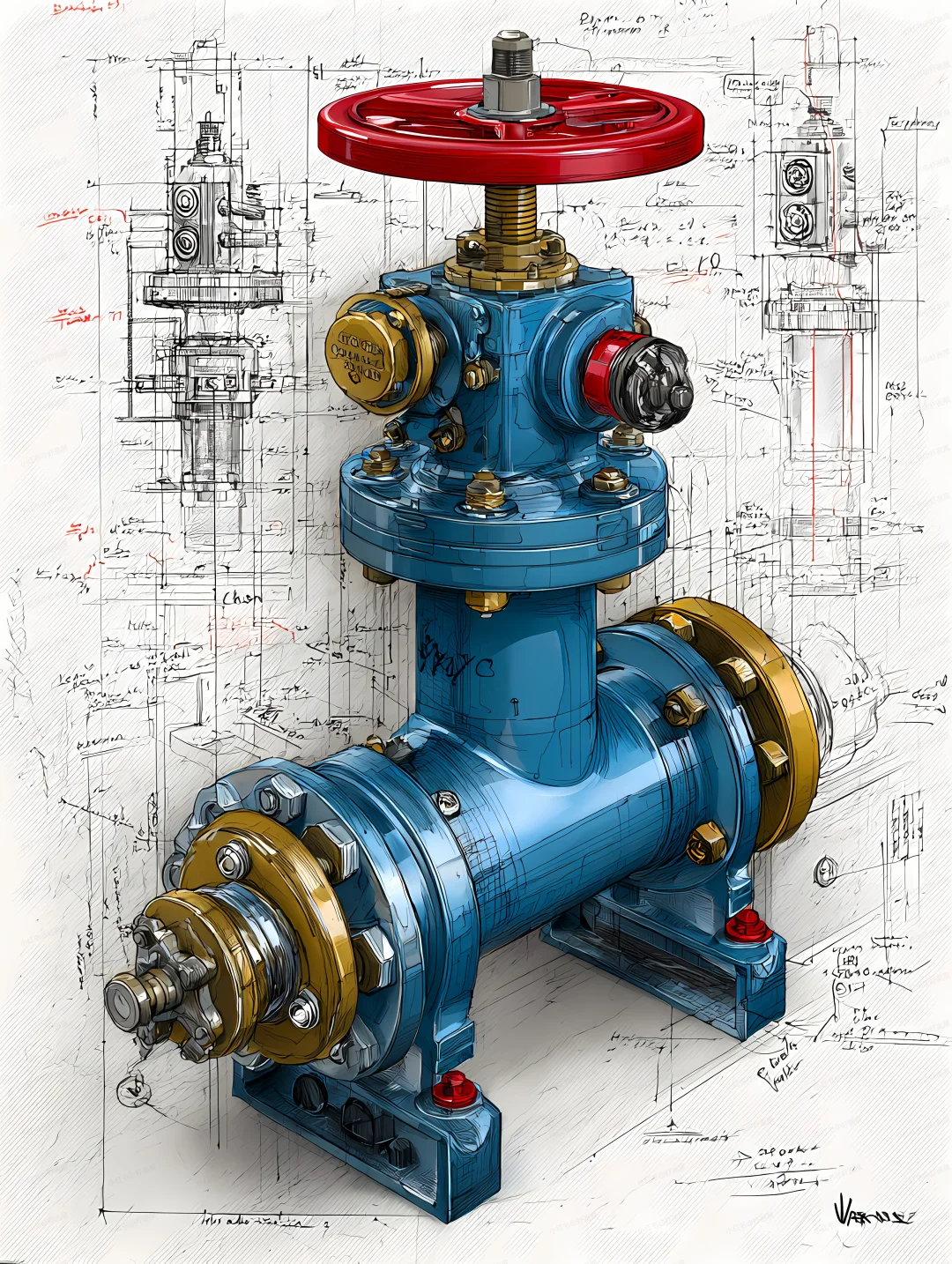 工业闸阀绘画|提示词分享