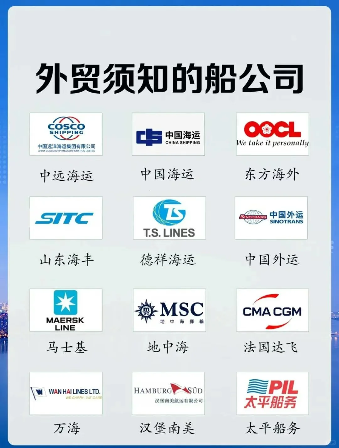 这里有多个海运中备受推崇的船司，值得大家