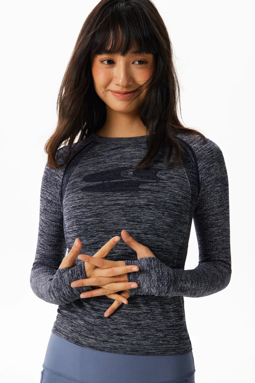 花纱肌理分割修身运动长袖