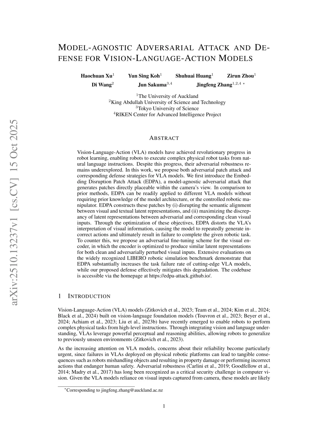 奥克兰：VLA模型防御能否破解对抗攻击？