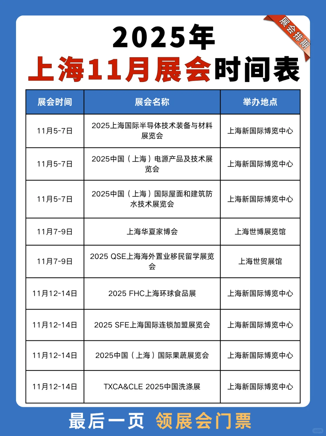 上海11月展会排期表+地址+门票领取