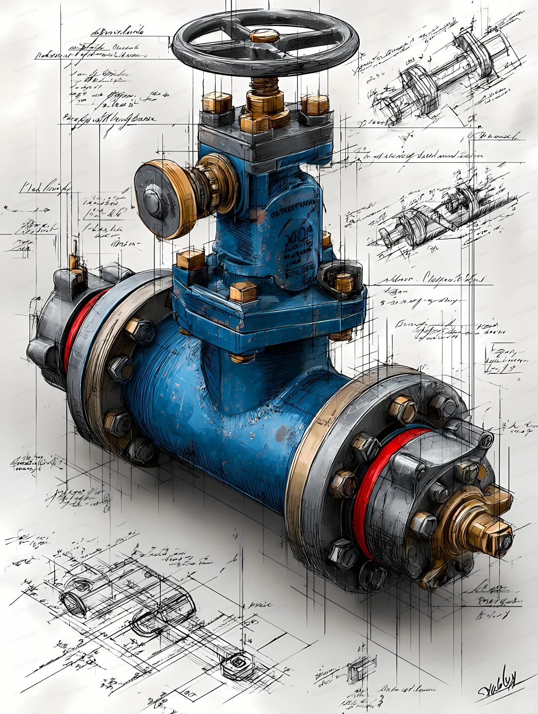 工业闸阀绘画|提示词分享