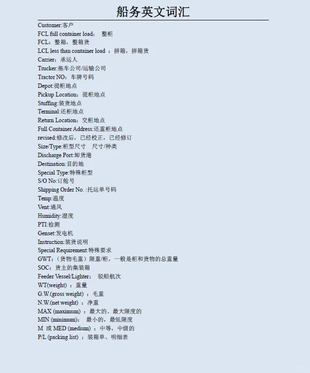 船务英文词汇