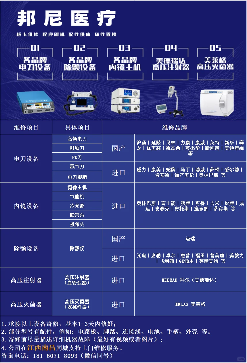 专业维修各品牌医疗设备维修电刀、内镜等