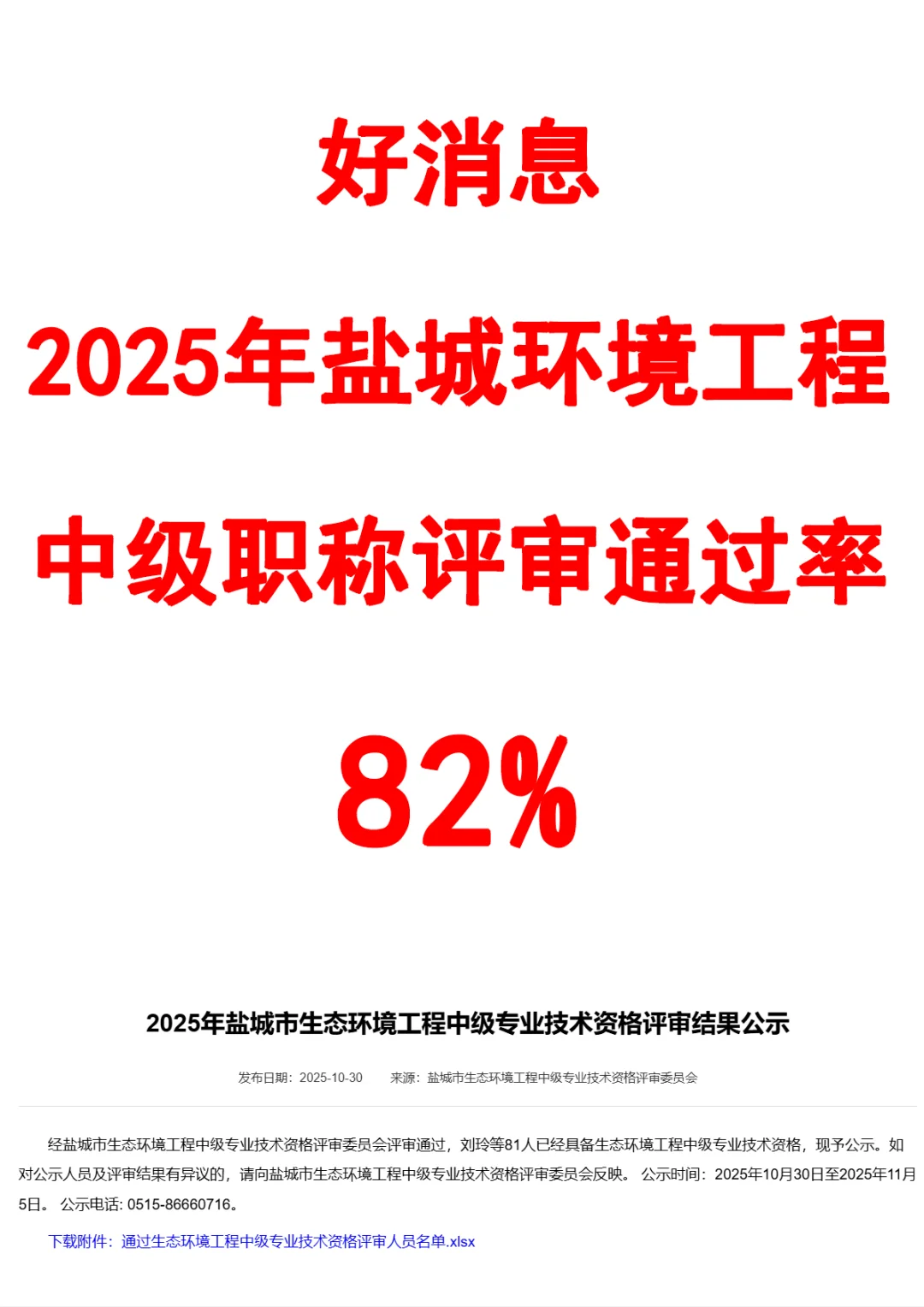 盐城市生态环境工程中级职称评审结果来啦!