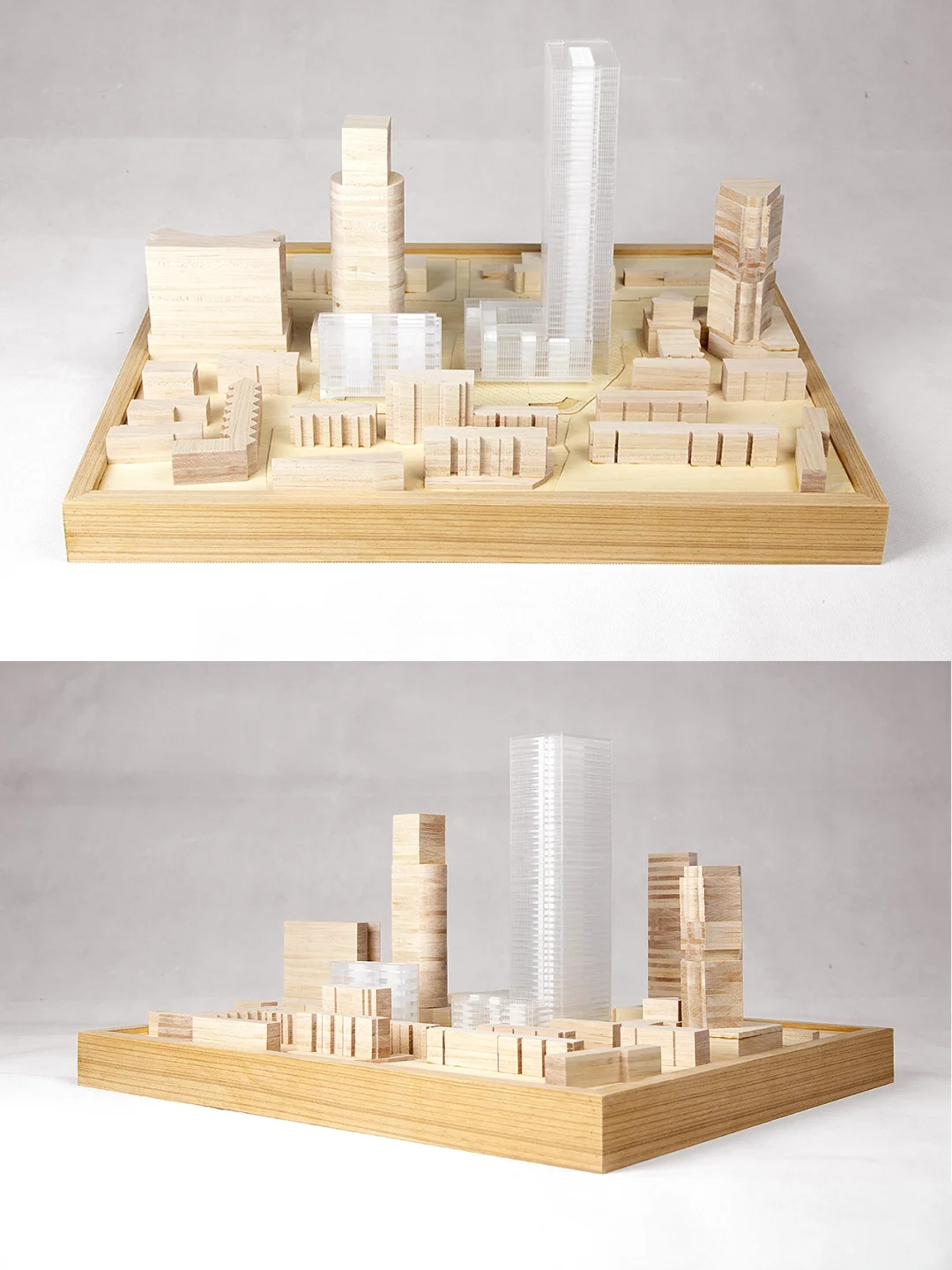 建筑模型作品｜济南中心实木体块模型