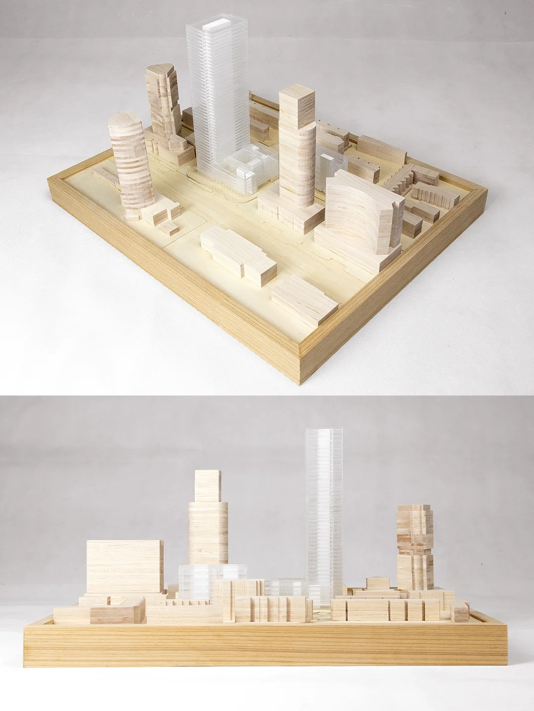 建筑模型作品｜济南中心实木体块模型