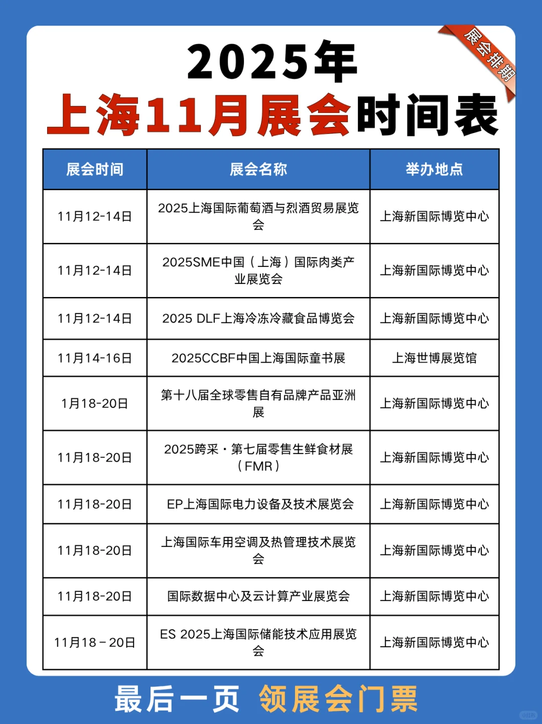 上海11月展会排期表+地址+门票领取
