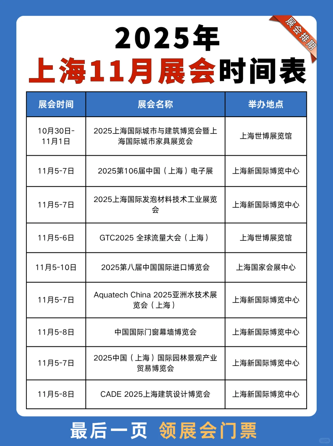 上海11月展会排期表+地址+门票领取