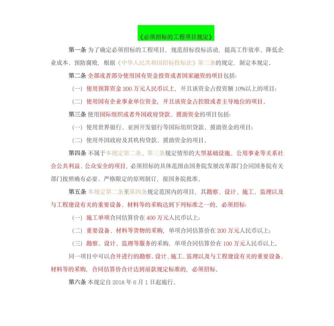必须招投标的规定