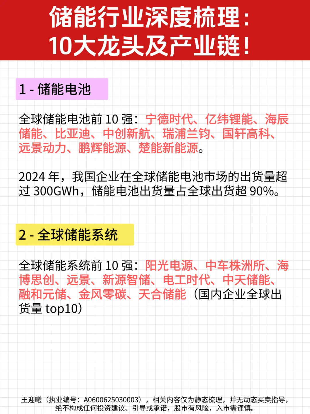储能行业深度梳理！10大龙头及产业链