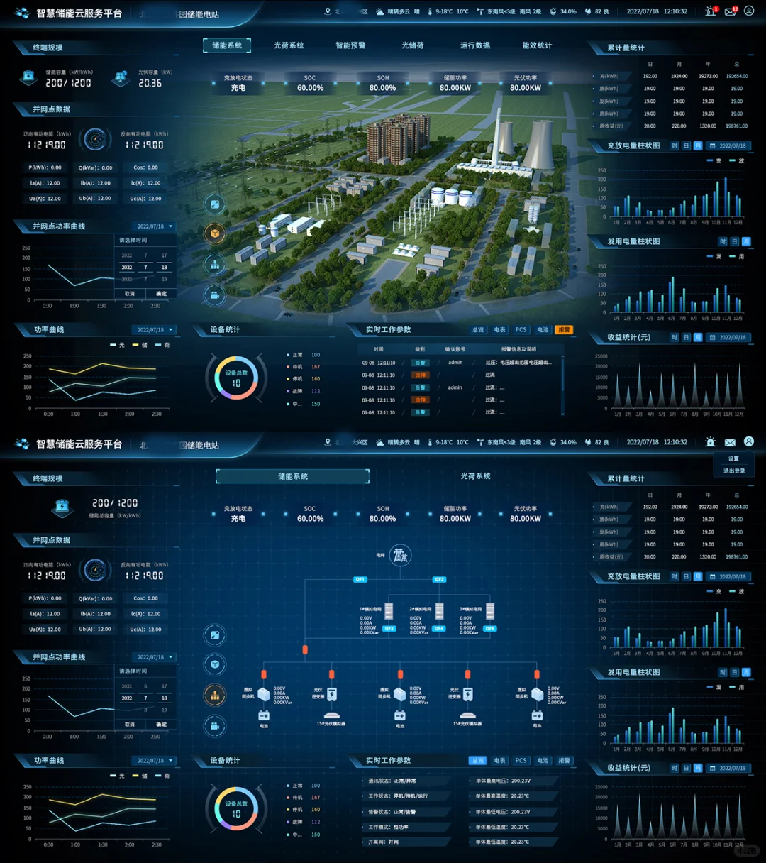 智慧储能云电网电站系统数字孪生可视化UI