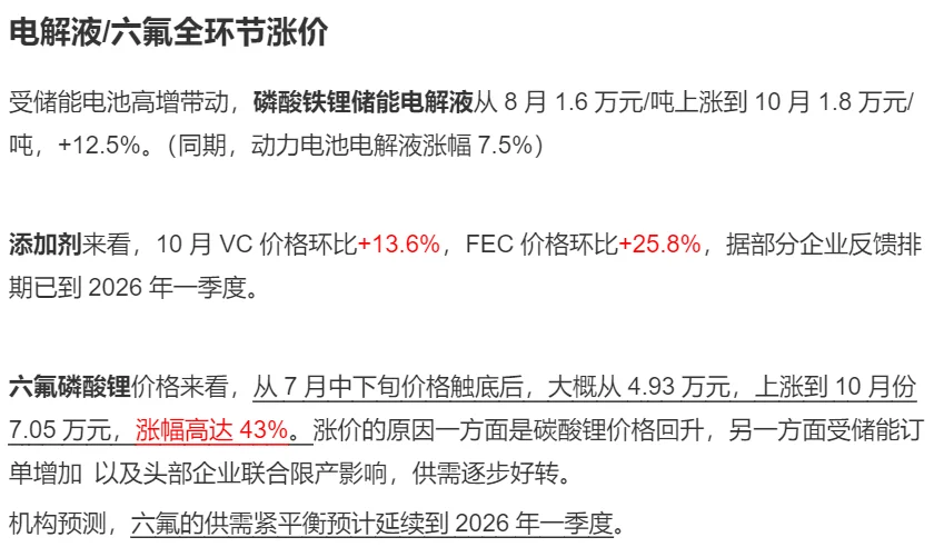储能/锂电高景气在“电解液”环节的具象化