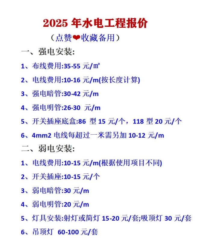 2025年水电工程报价