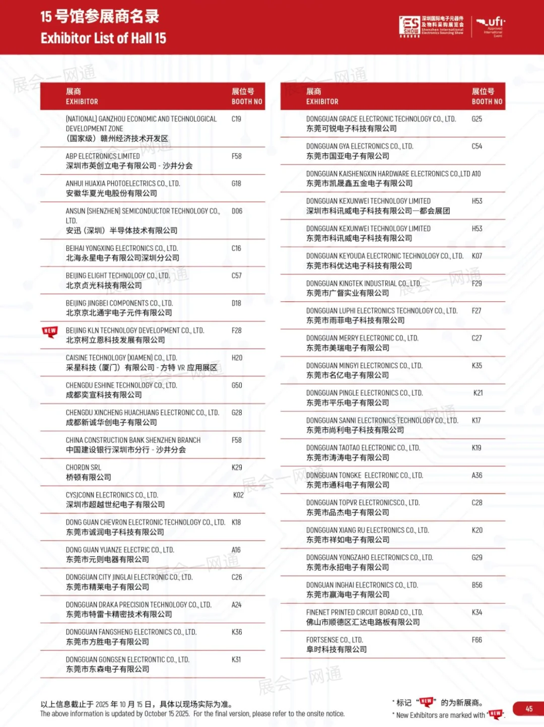 10月28日深圳电子展门票(展商+展位图)