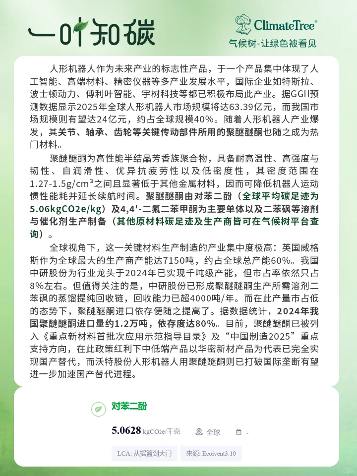 一叶知碳：人形机器人的关键材料聚醚醚酮