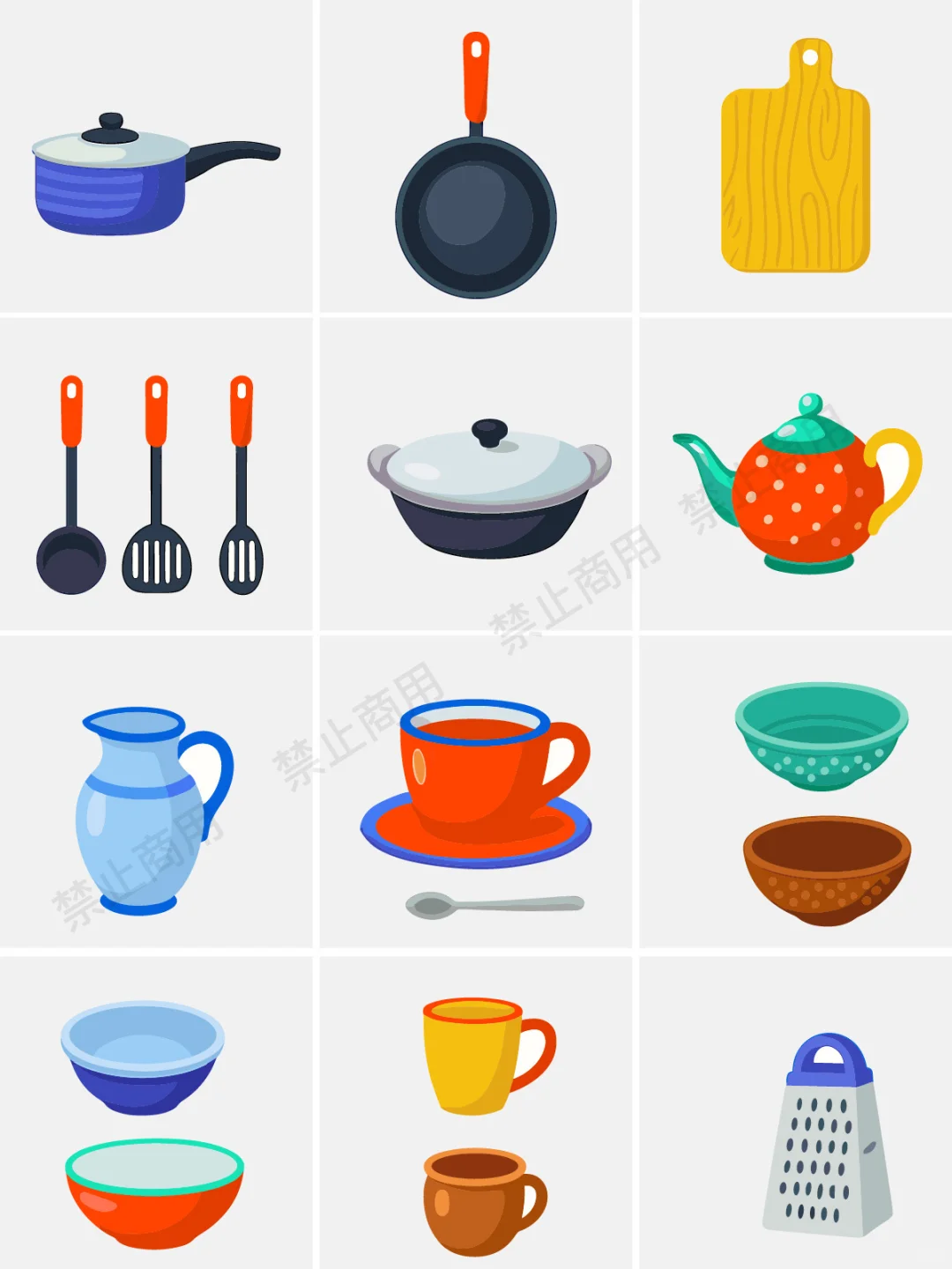 ✅卡通锅碗瓢盆来啦～简笔画厨房用具