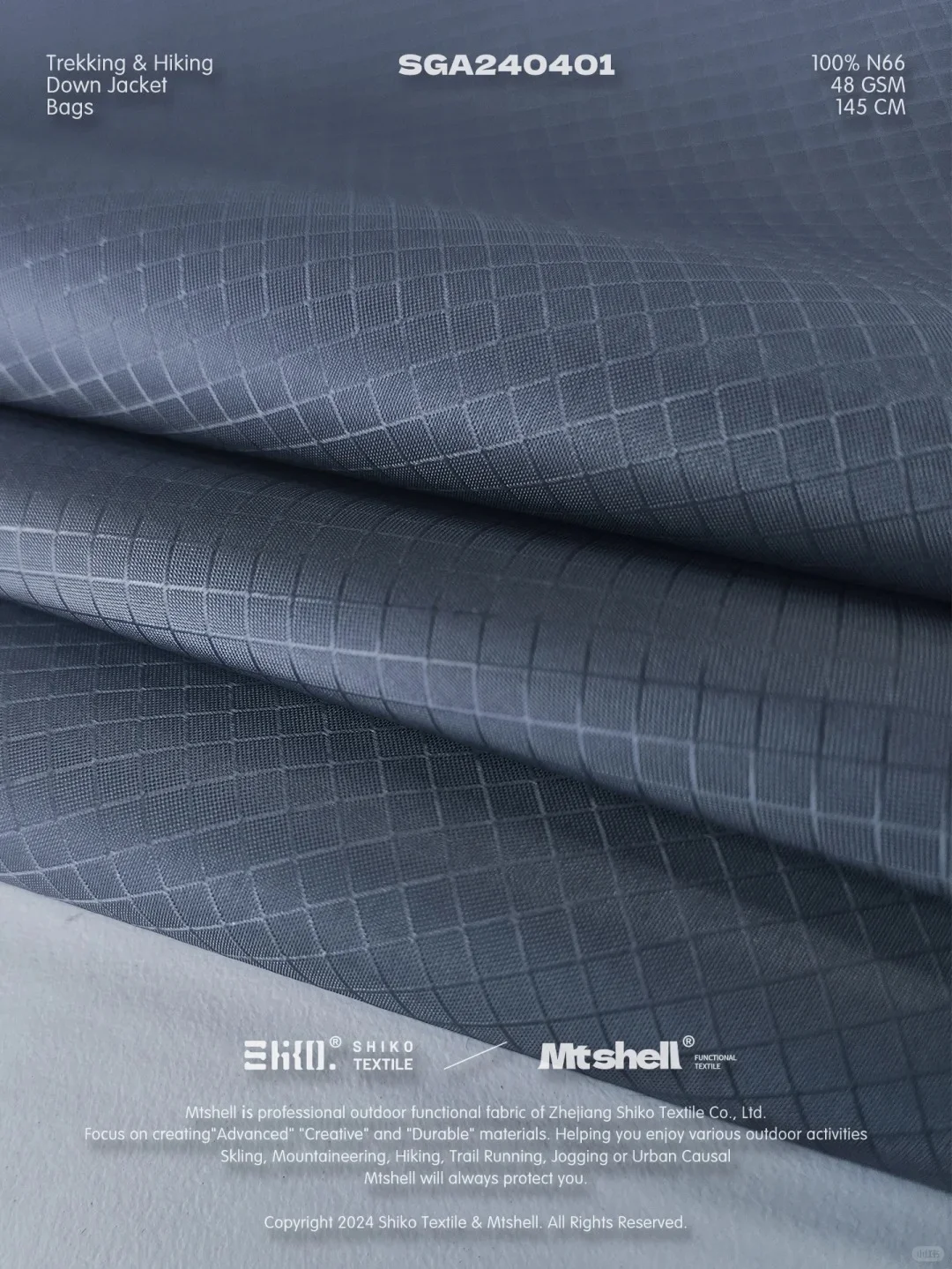 新品N66菱形格防水防绒耐磨轻量羽绒服面料