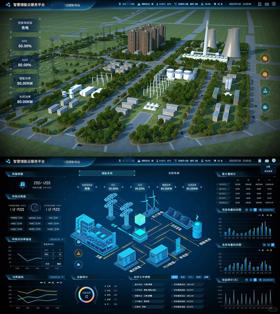 智慧储能云电网电站系统数字孪生可视化UI