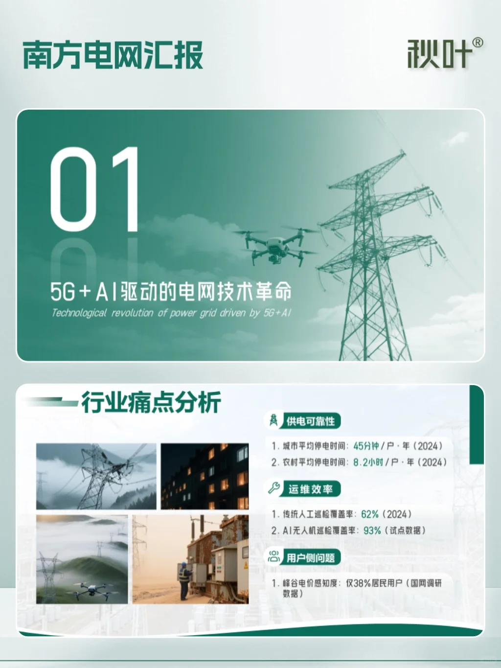 PPT美化｜绿色电网工作汇报PPT，被领导夸了