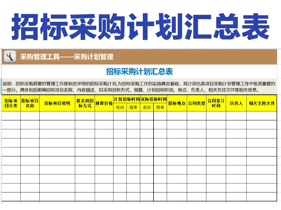 招标采购计划汇总表【免费分享】