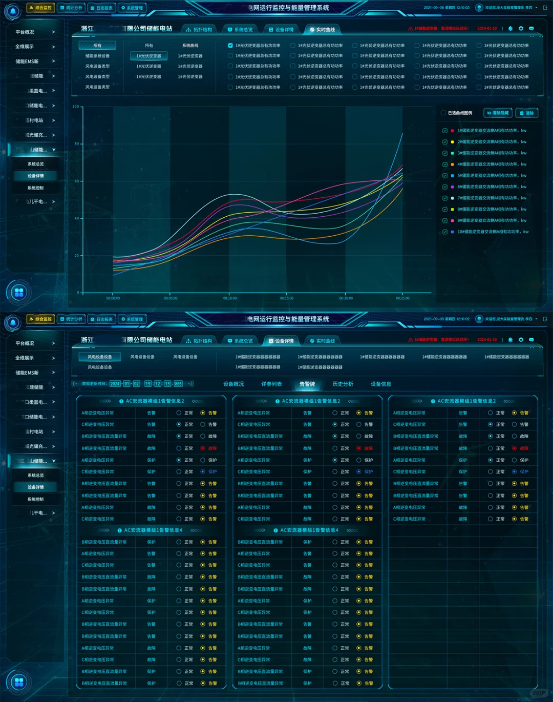 数字智慧储能电网监控管理系统UI科技感爆棚