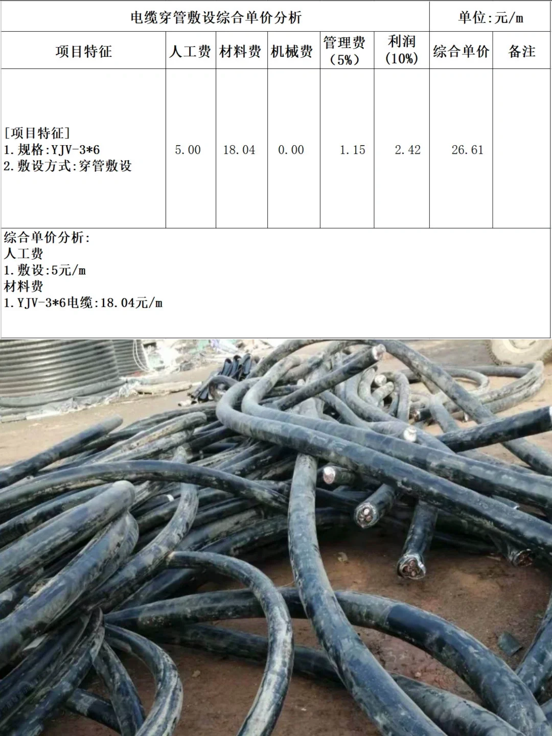 电缆铺设成本测算