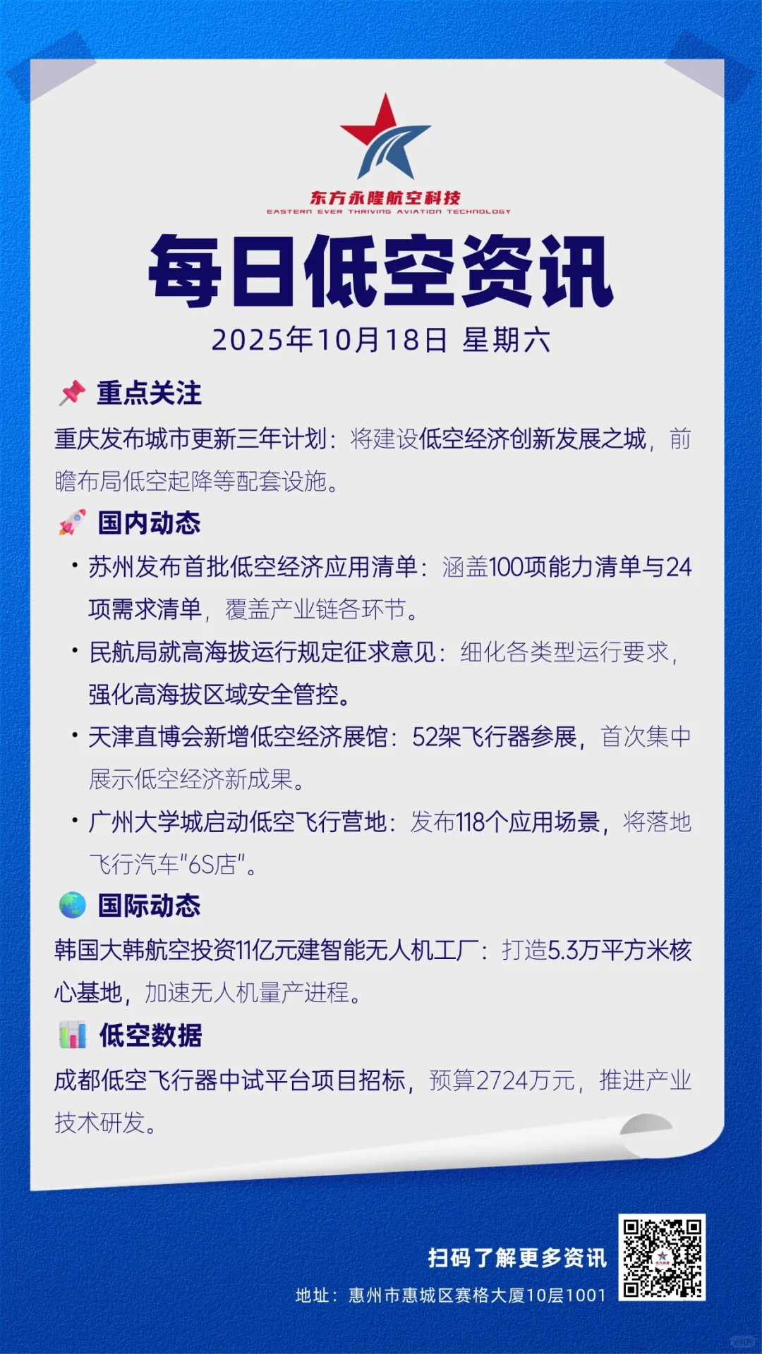 低空经济早报:10月18日 星期六