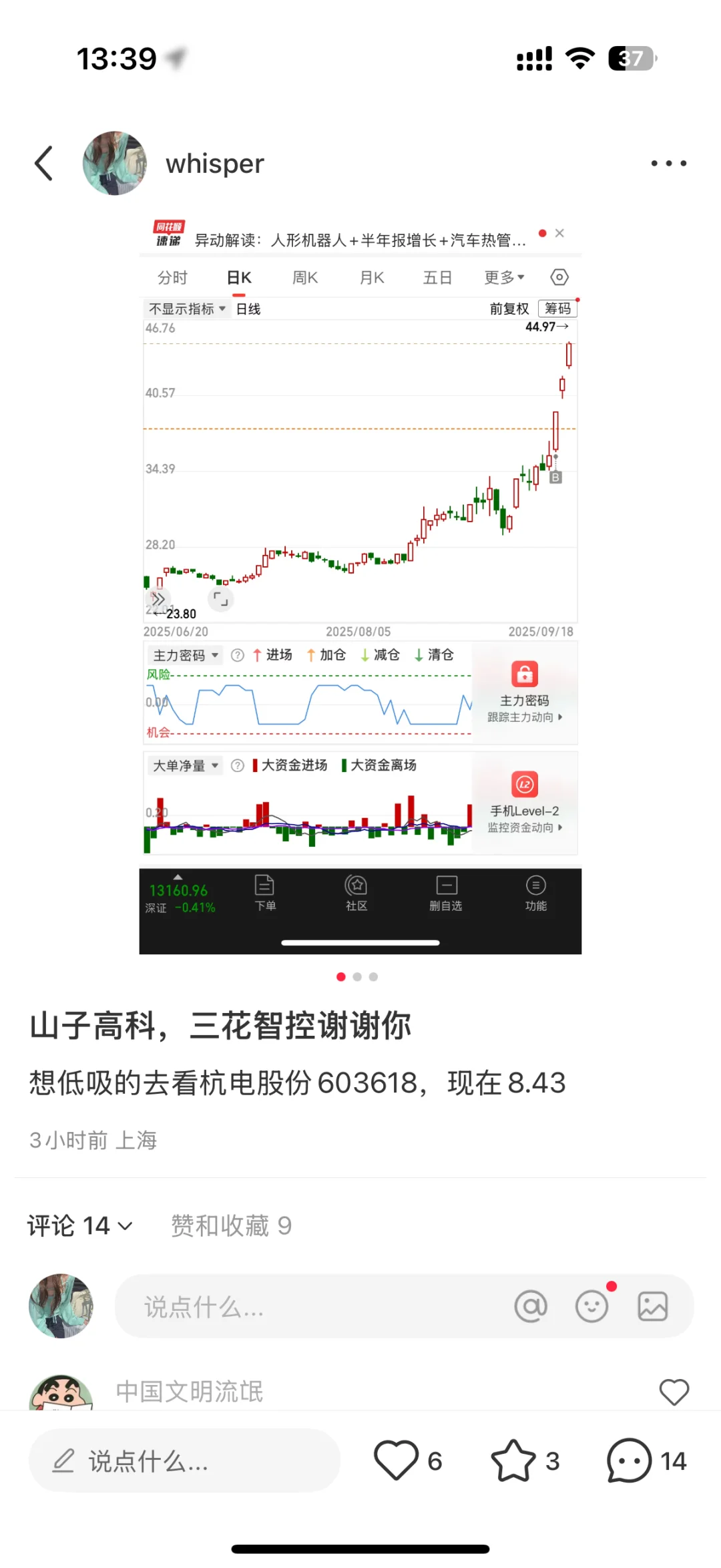 杭电股份涨停，大家买到的报个喜