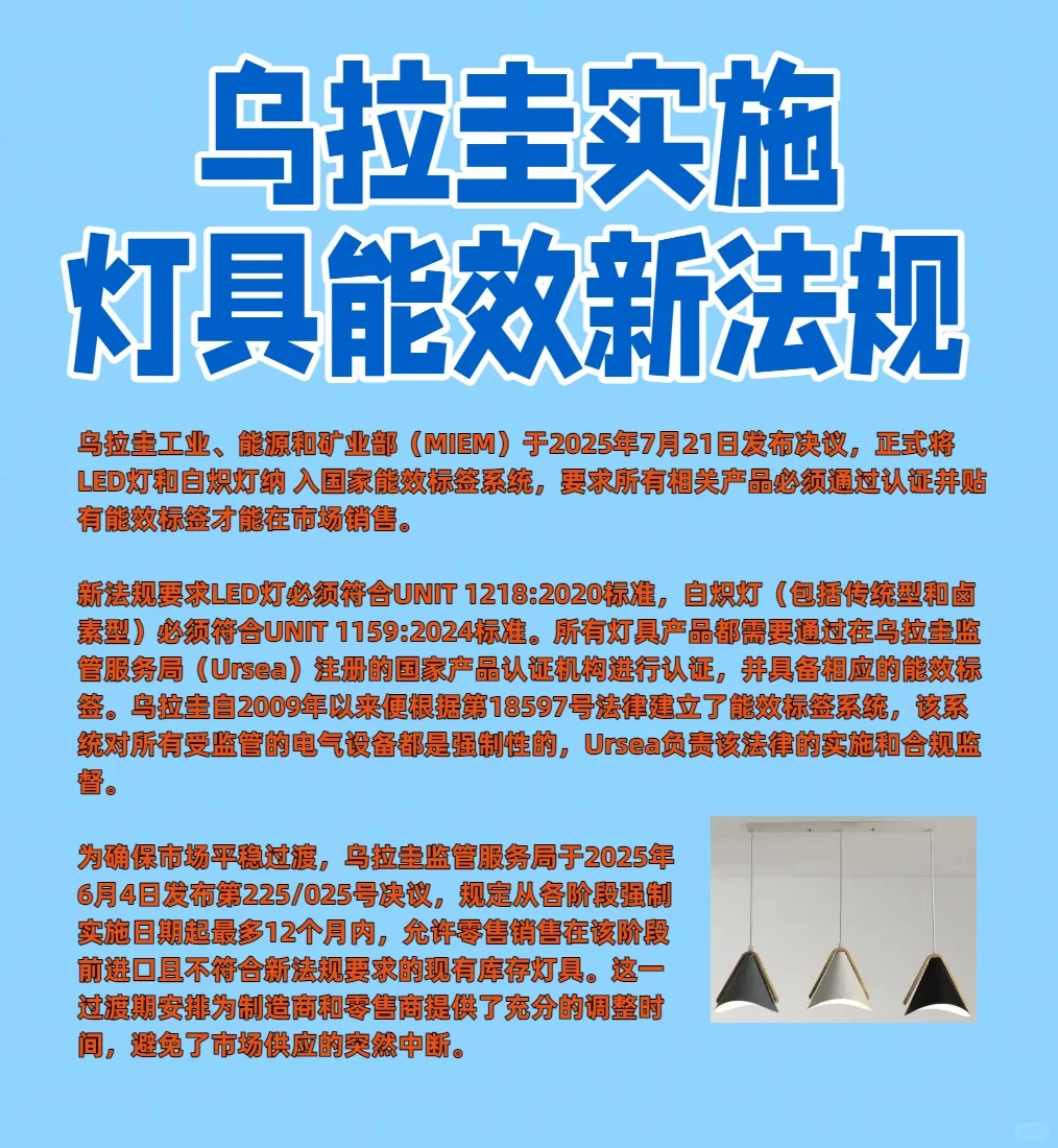 乌拉圭实施灯具能效新法规