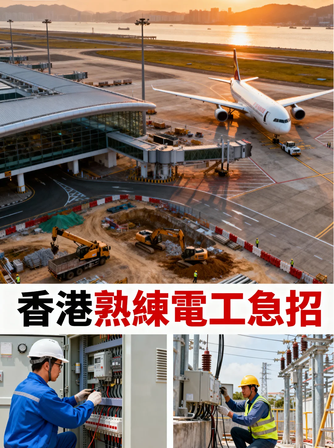 急招！香港熟练电工！月薪25K＋提供食宿