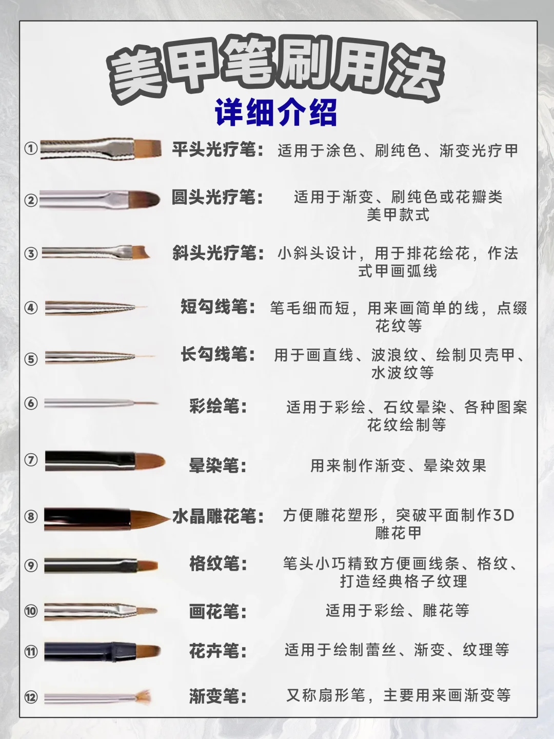 零基础学美甲｜认识美甲工具及笔刷