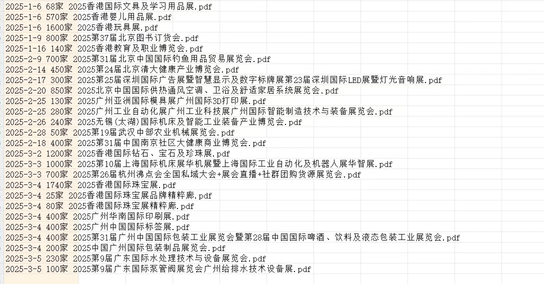 全国最新展会名录 排期