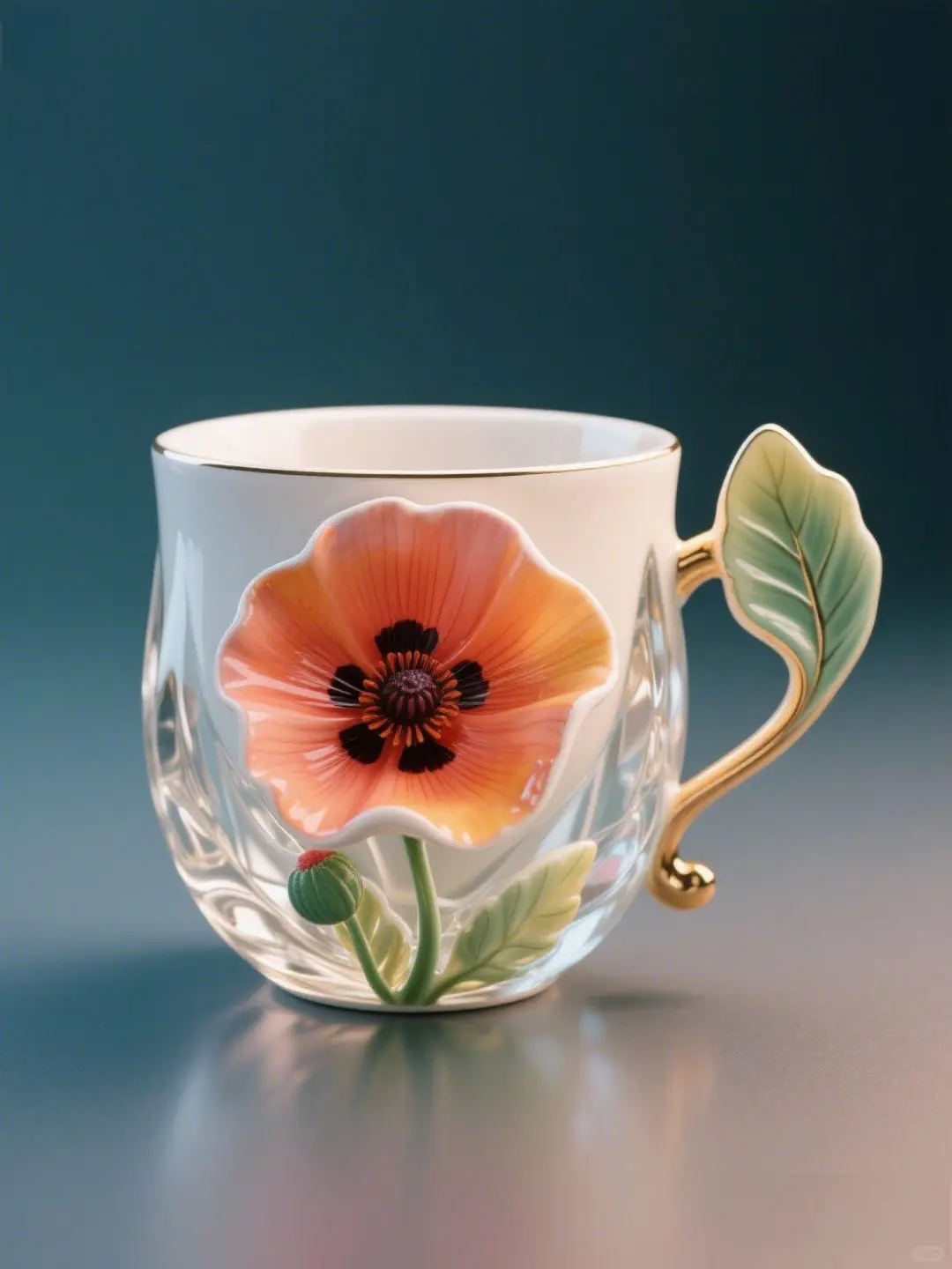 4月虞美人?：手绘臻彩艺术陶瓷玻璃杯