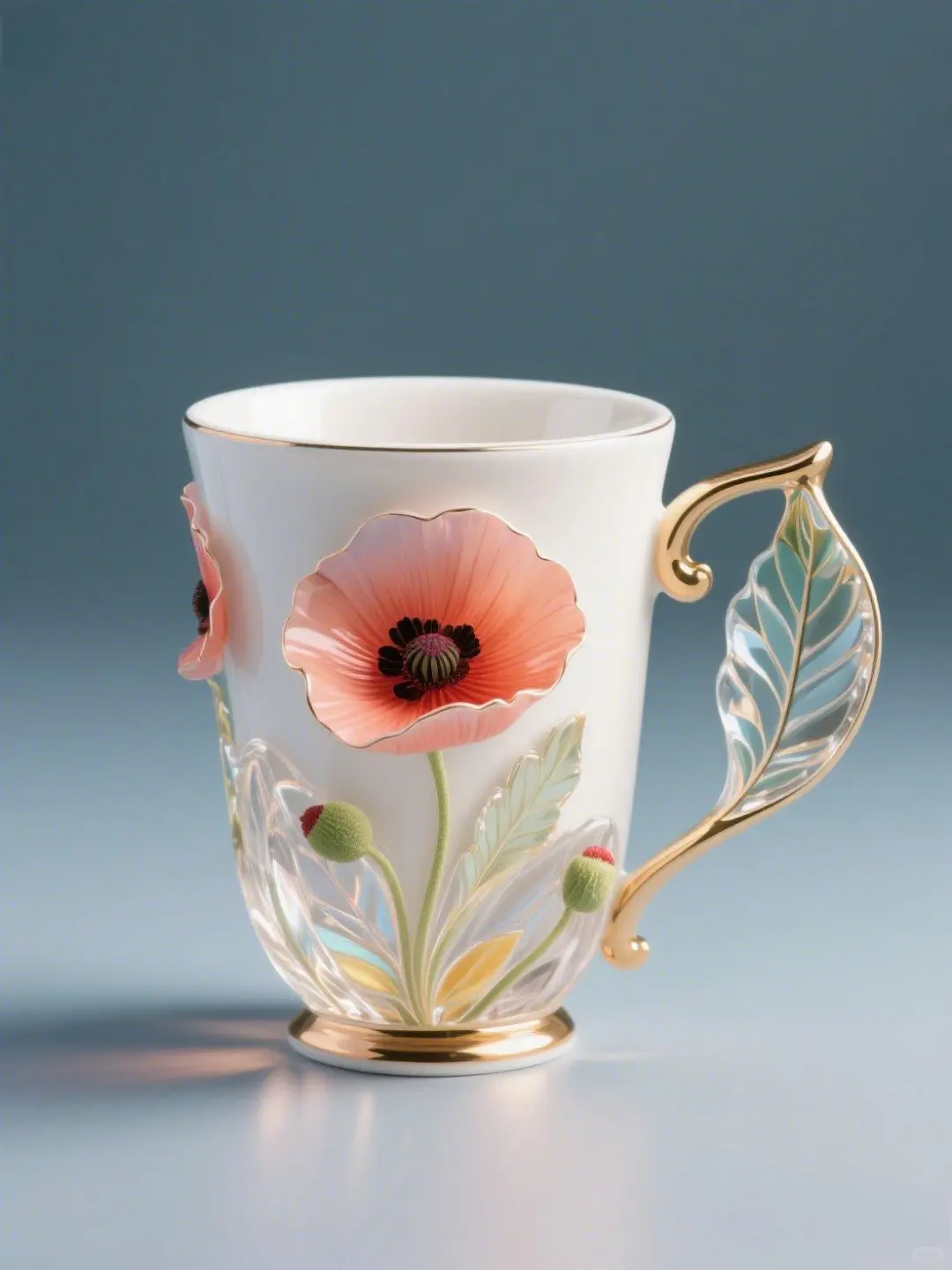 4月虞美人?：手绘臻彩艺术陶瓷玻璃杯