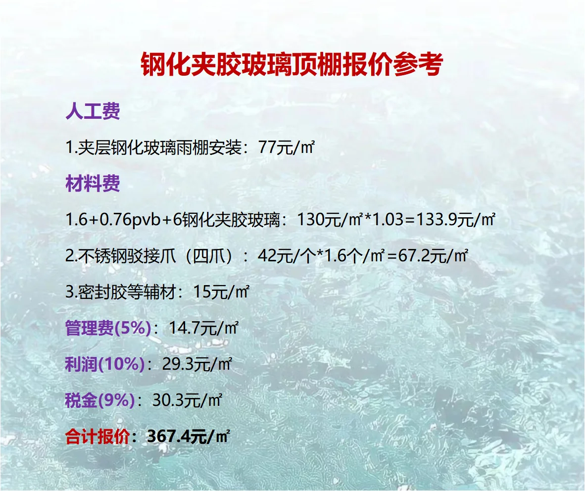 钢化夹胶玻璃顶棚报价参考