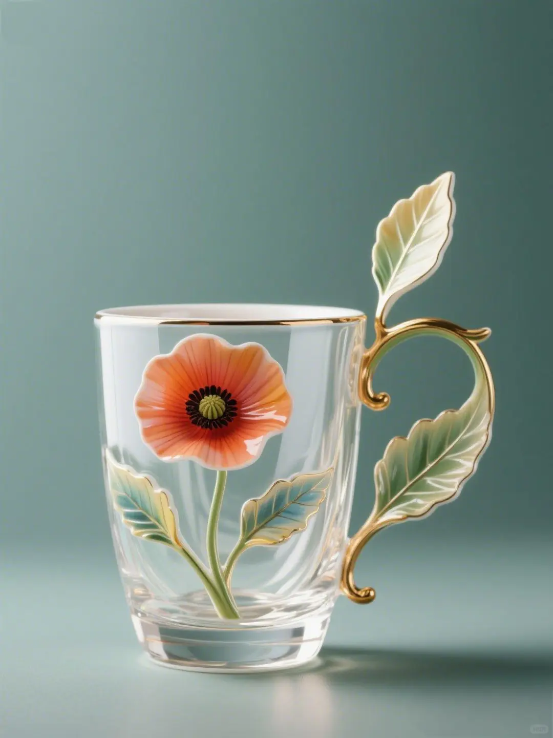 4月虞美人?：手绘臻彩艺术陶瓷玻璃杯