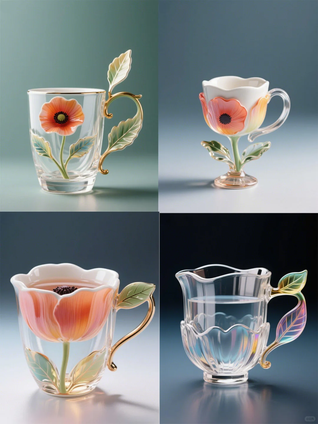 4月虞美人?：手绘臻彩艺术陶瓷玻璃杯