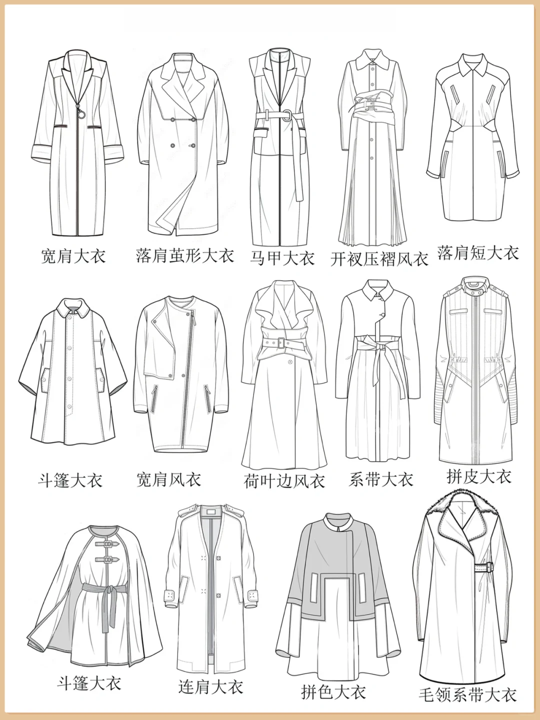 收藏笔记|服装设计手绘风衣大衣款式合集