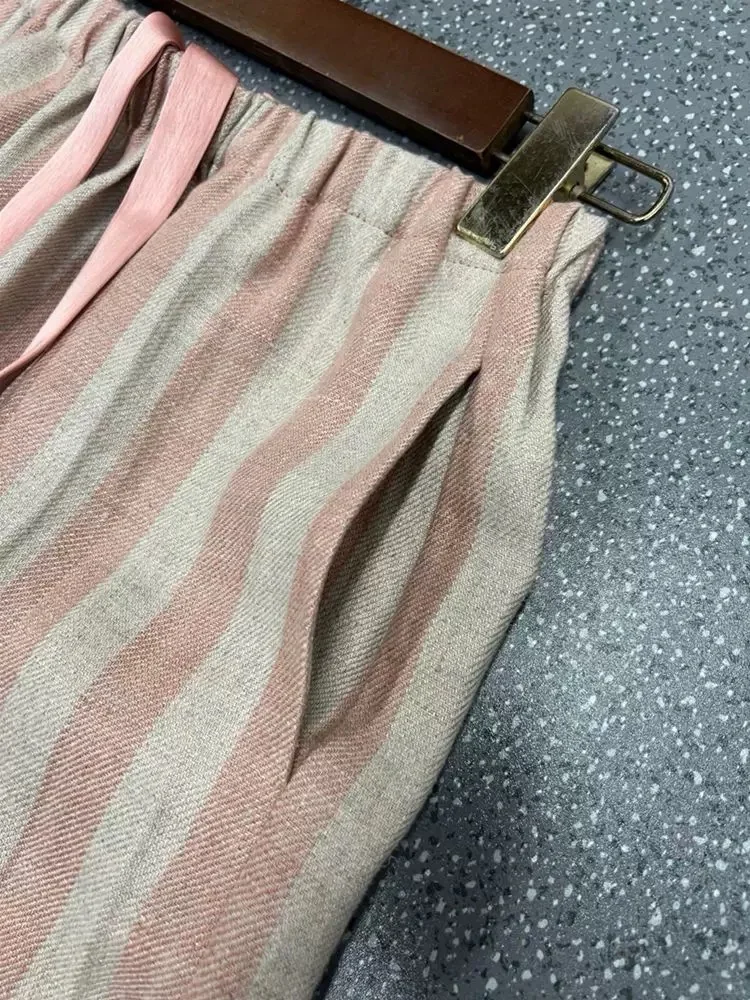 简单裁剪图分享|粉色条纹棉麻裤子