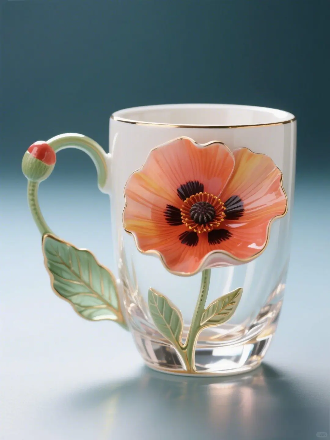 4月虞美人?：手绘臻彩艺术陶瓷玻璃杯