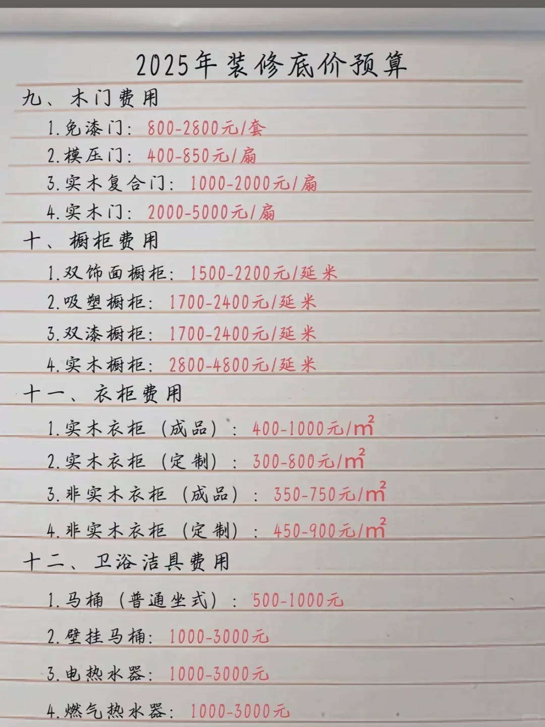 2025年装修报价表来啦，有需要的自取?