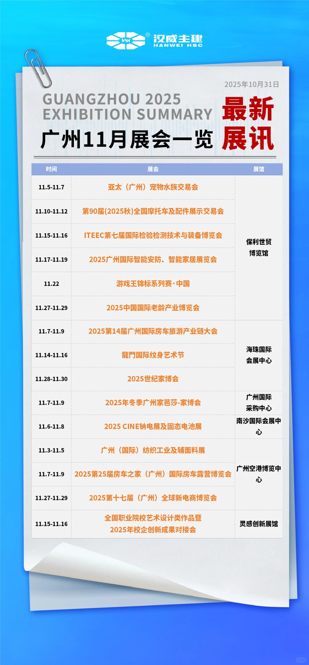 收藏！2025年11月，广州展会排期一览