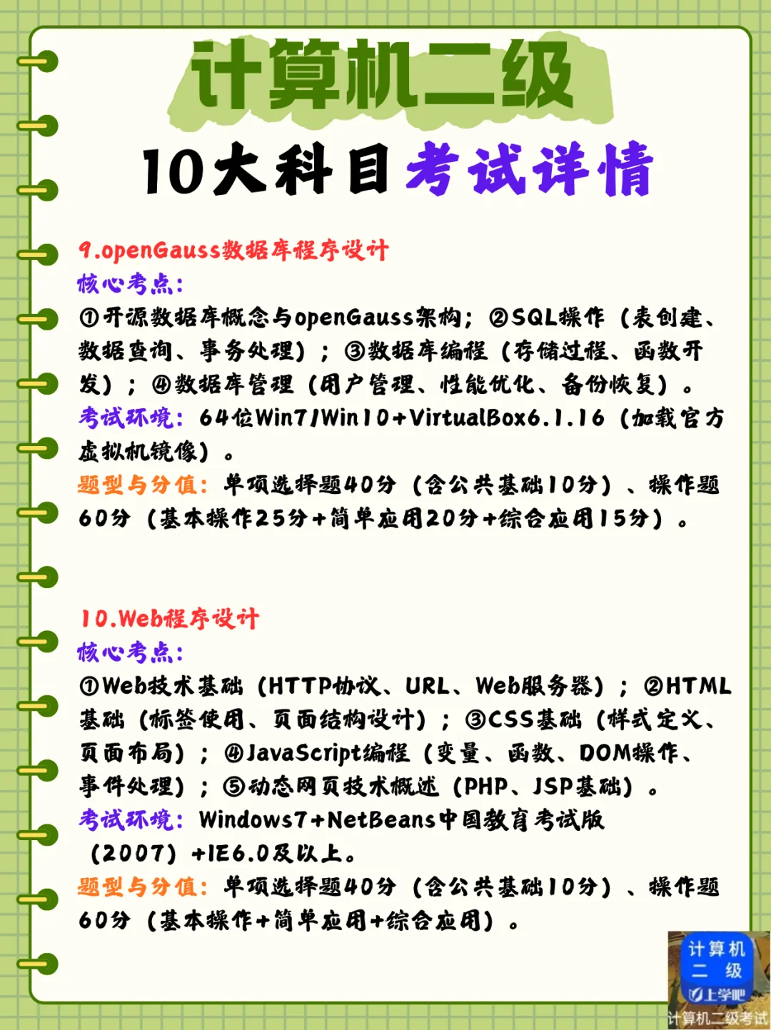 计算机二级10大科目考试详情?